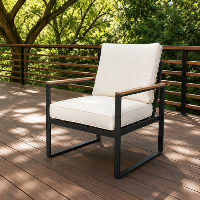 Ensemble de 2 fauteuils d'extérieur toutes saisons avec coussins améliorés, canapé simple à structure métallique robuste pour balcon, jardin, terrasse, cour, bord de piscine, extérieur léger et résistant aux intempéries