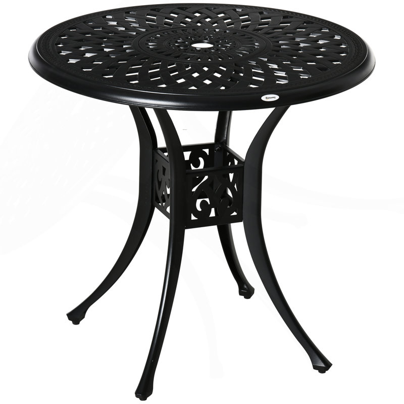 Outsunny 30" Round Patio Dining Table With Umbrella Hole, Antique Cast Aluminum Outdoor Bistro Table Only, Black