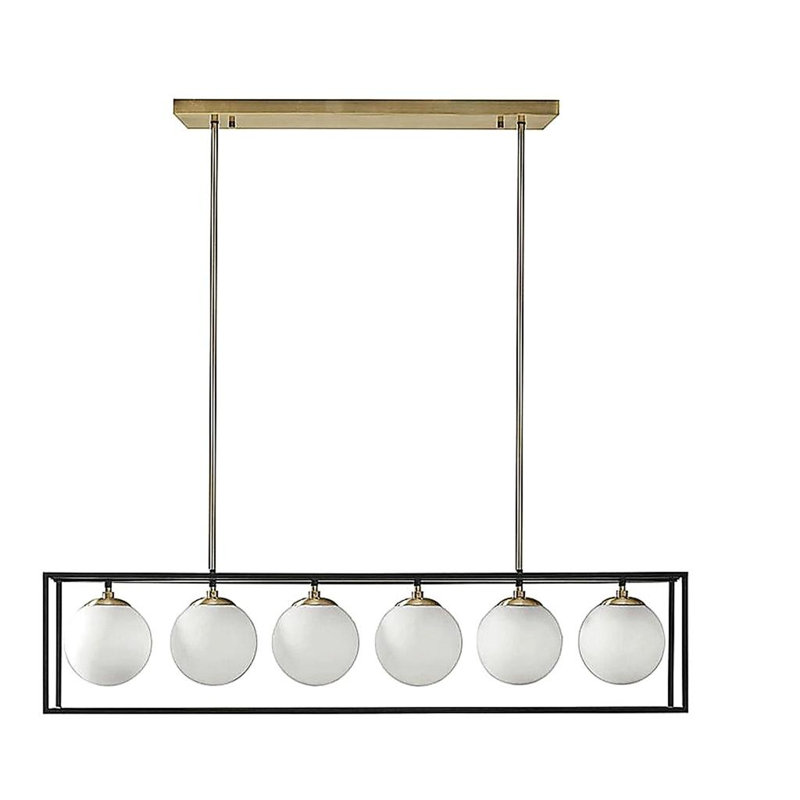 Luminaire suspendu linéaire sphère en verre sablé à 6 têtes Helena