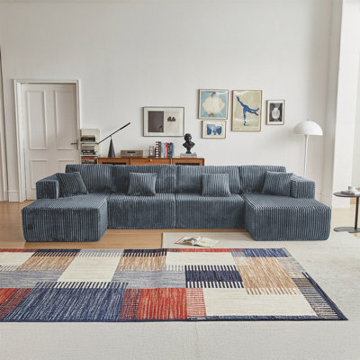 Canapé modulaire en U en flanelle réversible et spacieux, confort ultime avec coussins moelleux