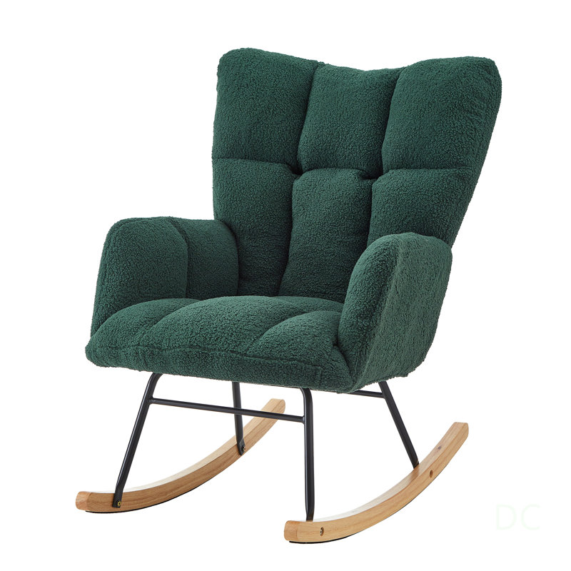 Chaise berçante ergonomique en tissu capitonné avec cadre en métal robuste pour le salon, vert, Ours en peluche vert