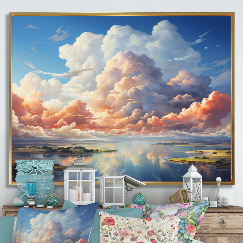 Clouds Coastal Horizons III - impression, Cadre flottant doré, H 24 po x l 32 po x P 1 po