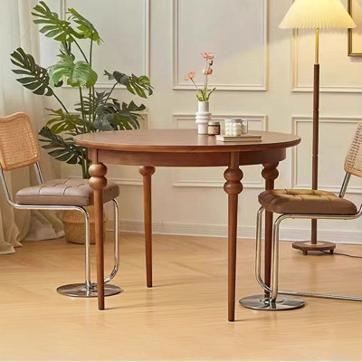 Walnut color Round Solid Wood Turned Legs Dining Table
