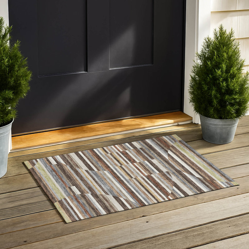 Machine Washable Indoor/Outdoor Chantille ACN2600 Stripes Rug, 1'8" x 2'6", Fudge