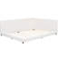 Grand lit plateforme tapissier beige avec une construction durable et une conception élégante de charge stable en lin