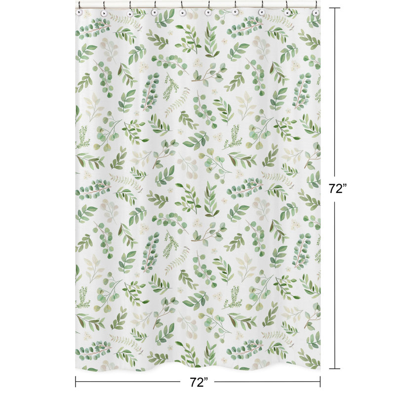 Botanical Leaf Floral Single Shower Curtain, Green/White