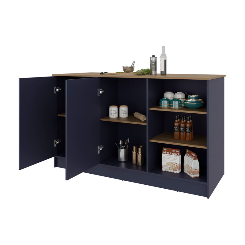 Îlot de cuisine H 35,7 po, 2 portes, 7 tablettes, bleu Alby - Cuisine, Bleu