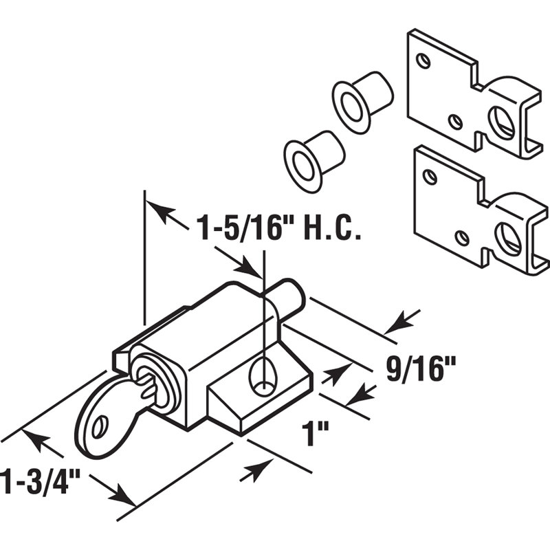 Serrure à clé pour porte coulissante, à enfoncer - Remplacer les pièces cassées et ajouter une sécurité supplémentaire à la maison, Étui moulé sous pression peint, Finition blanche (paquet simple)