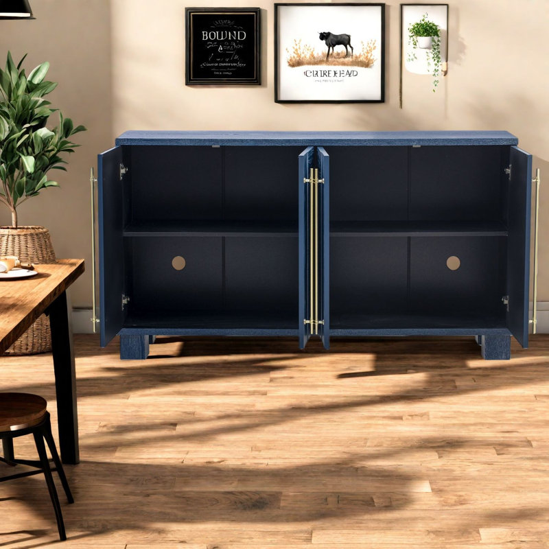 Spacious Wood Sideboard & Buffet With Storage, Mdf, Antique Navy, Ideal For Kitchen & Dining