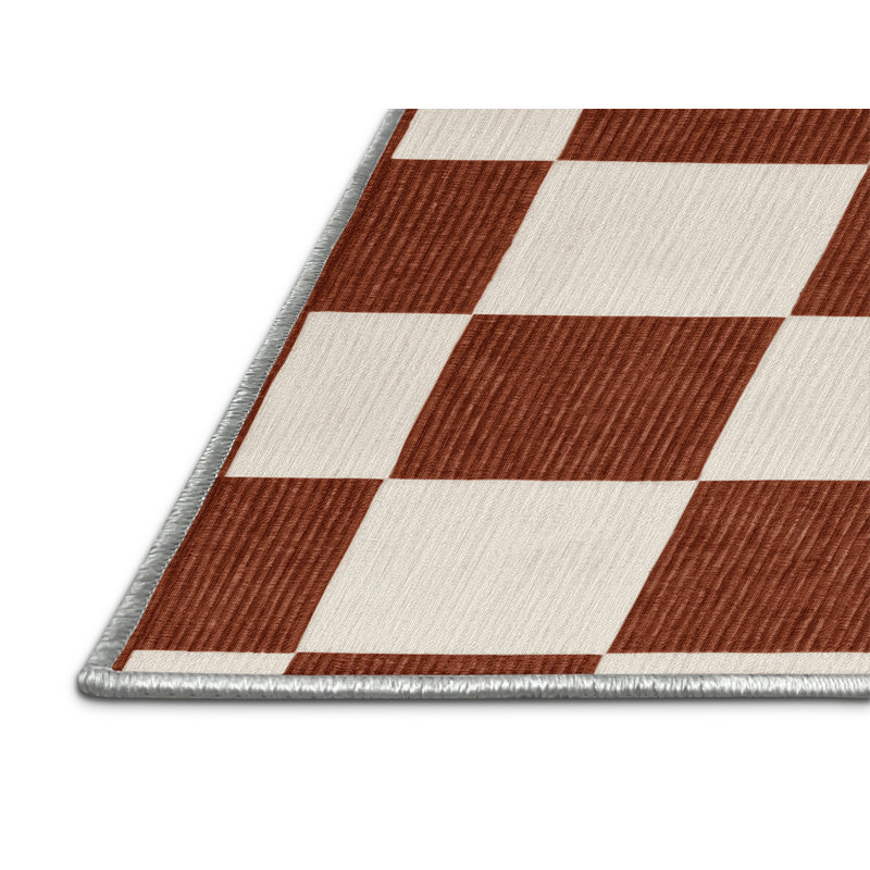 Tapis beige à carreaux lavable à la machine, Rectangle 7 pi x 9 pi