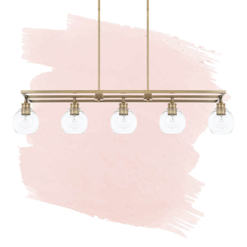 Luminaire suspendu linéaire à 5 lumières pour îlot de cuisine Warrenton, Laiton vieilli
