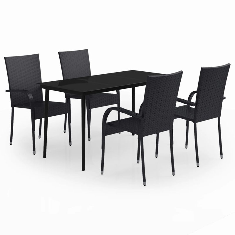 Ensemble de salle à manger de jardin en rotin PE noir