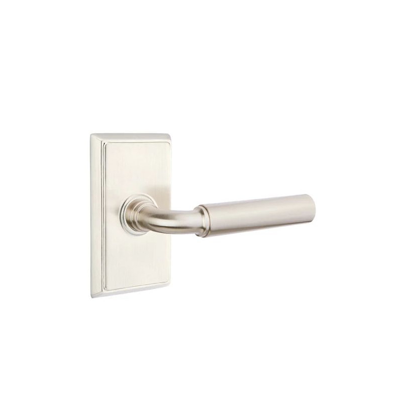 Passage Door Lever with Square Rosette, Satin Nickel, Left