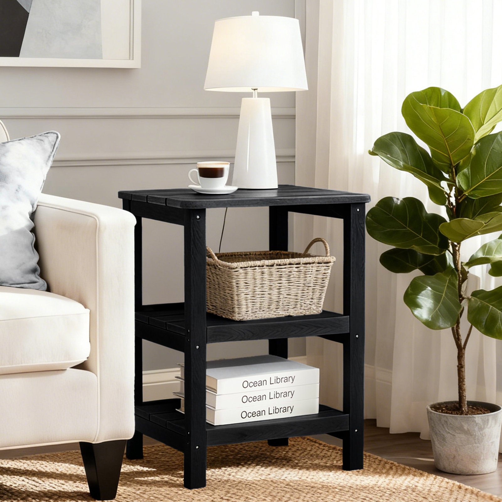 Outdoor HDPE Side Table Patio Table, Black