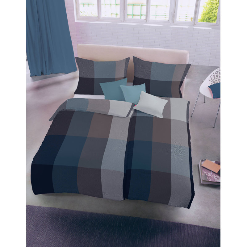 Flannel Duvet Cover Set, Blue, Double - 2 Pillowcases (80 x 80 cm)