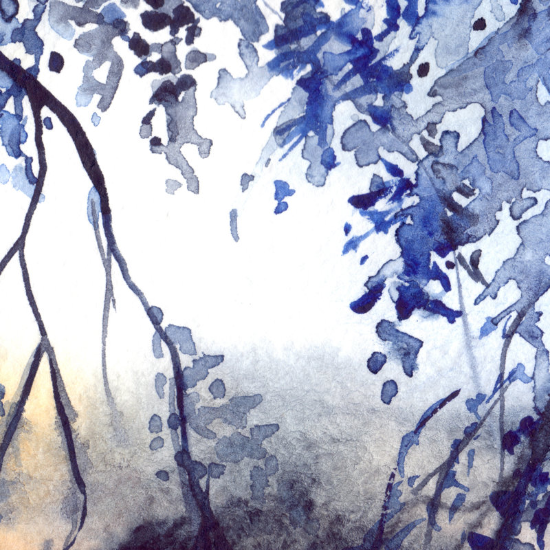 Navy Blue Foliage by Silmairel - Wrapped Canvas Print, 91cm H x 91cm W x 3.8cm D
