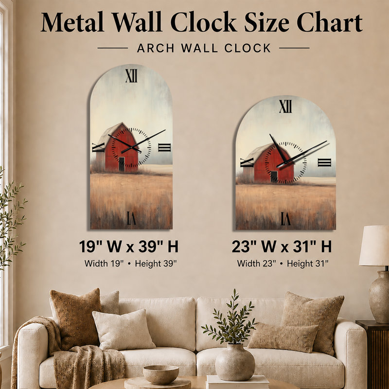 Horloge murale rustique en métal de style grange rouge - style ferme, H 39 po x l 19 po - Arche