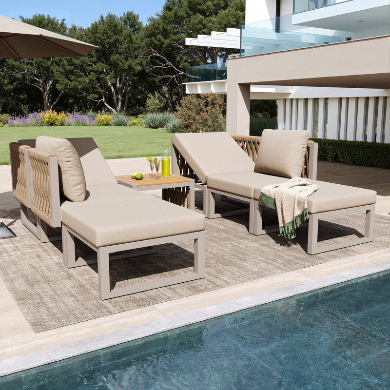 6 - Person Modular Sofa With Adjustable Backrest, Beige