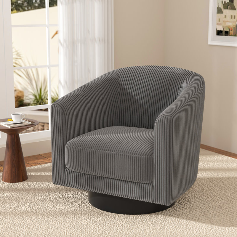 Corduroy Upholstered Swivel Barrel Chair, Elegant Grey