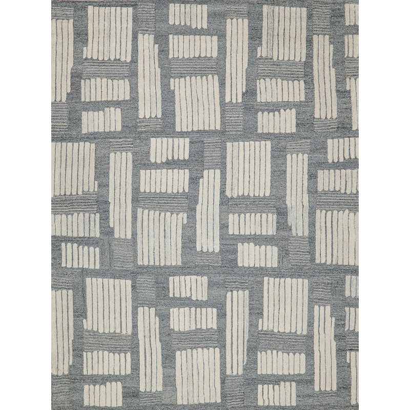Naturals Handmade New Zealand Wool Ivory/Silver Area Rug, Rectangle 6' x 9'