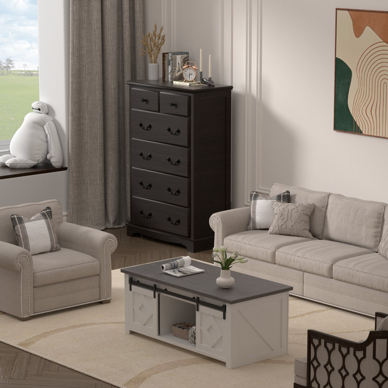 Commode 6 tiroirs Rustic - Bois massif et rangement multi-pièces, Espresso