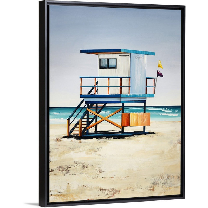 « lifeguard on duty i », peinture sur toile, H 25,7 po x l 19,7 po x p 1,75 po, Cadre flottant noir