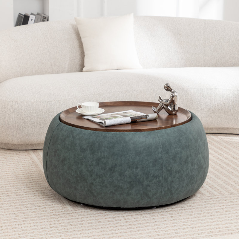 Repose-pieds de cocktail rond avec rangement Pietsch, Vintage Blue