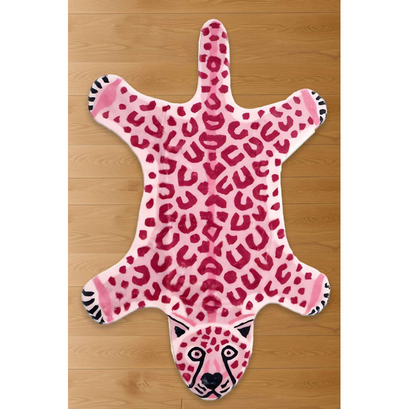 Bubblegum Pink Leopard Abstract Shaped Accent Rug