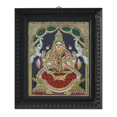 Peinture Gajalakshmi Tanjore | Couleurs traditionnelles avec or 24 carats | Avec cadre