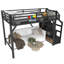 Lit mezzanine simple noir naturel TG, escalier de rangement et structure de garde-robe en métal avec lumières USB-351488847-351488842