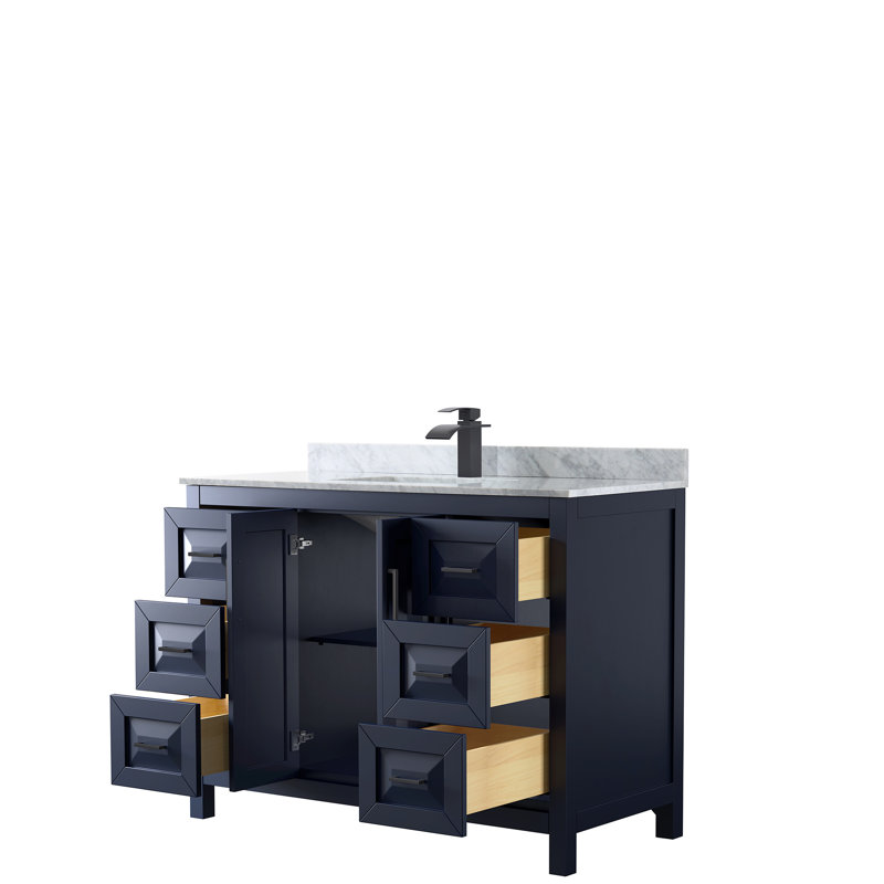 Daria 48'' W Single Vanity, Dark Blue, Carrara Cultured Marble, Matte Black