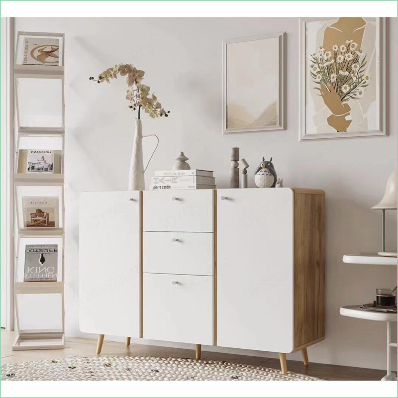 Buffet Buffet 47,24 po avec 3 tiroirs 2 portes, conception cannelée moderne | Panneau de particules et panneau de fibres à densité moyenne