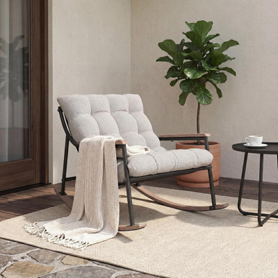 Oversized Rocking Chair With Cushion, Modern Accent Rocking Chair With Solid Wood Legs,armrests, Wide Seat,