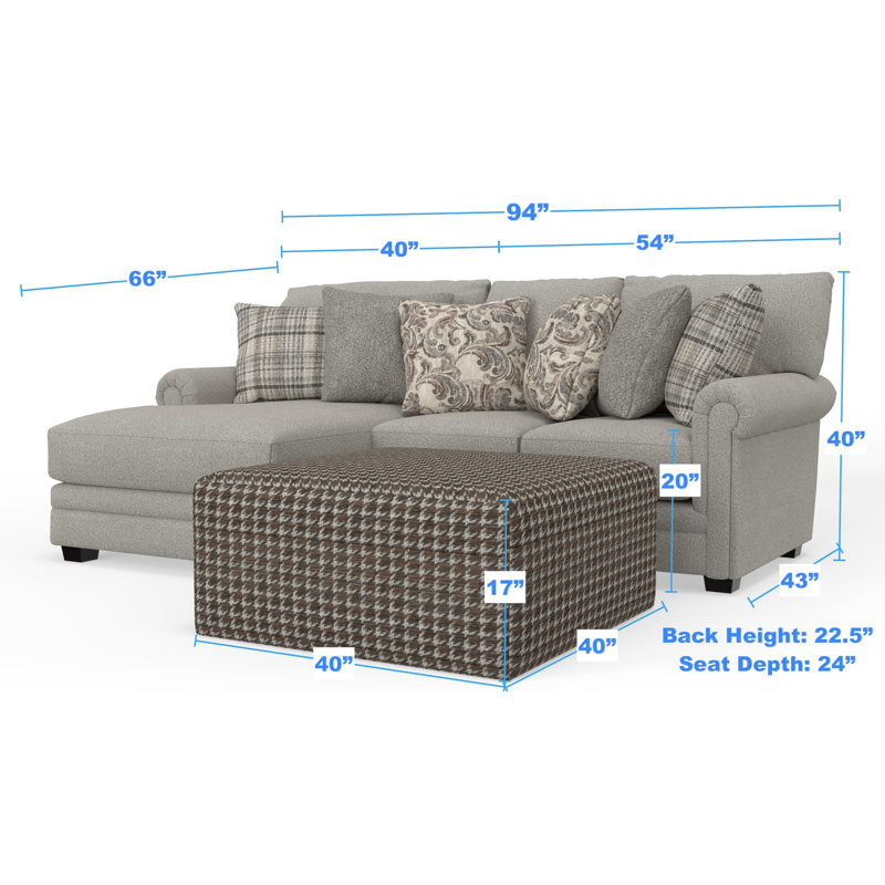Livingston - Méridienne 2 pièces avec siège à ressorts confortables, repose-pieds cocktail de 40 po et 6 coussins décoratifs inclus