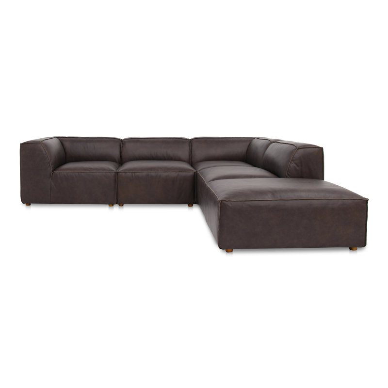 Riehlin 5 - Canapé modulaire en cuir véritable avec repose-pieds, Cuir véritable brun, H 26 po x l 112 po x P 102,5 po