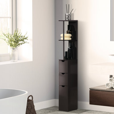 Bathroom Storage Tower, 54" Tall Freestanding Linen Cabinet With 2 Shelf And Drawers, Narrow Space Saving, Brown , Tower Saving Organizer,