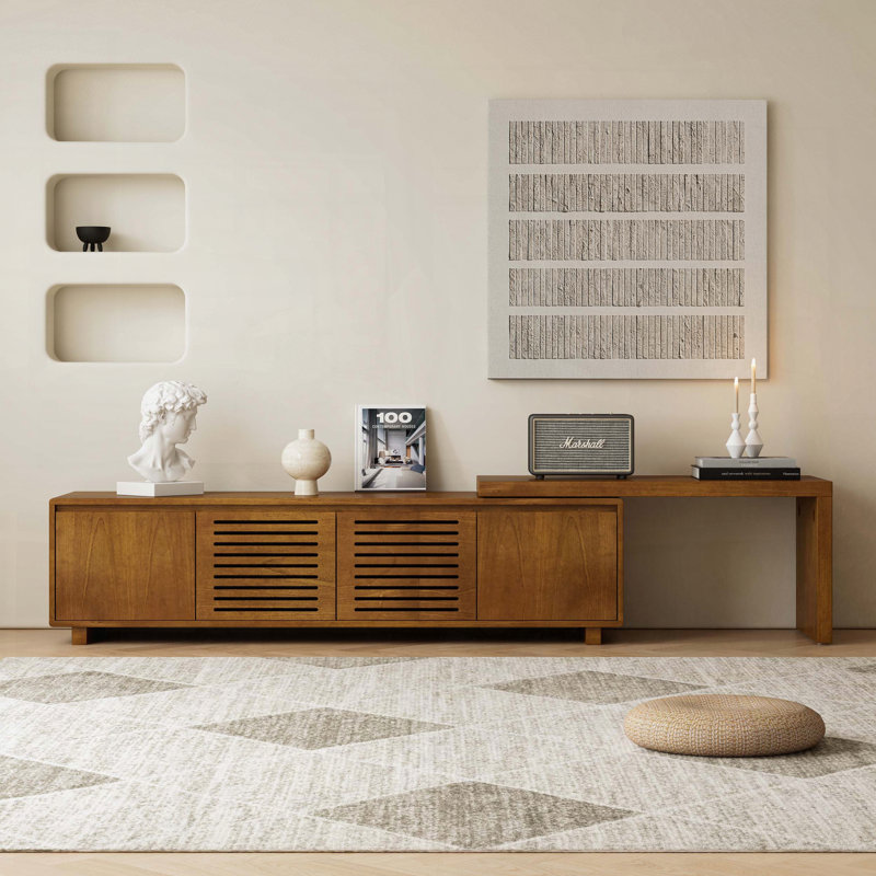 Meuble télé manufacturé en bois manufacturé avec beaucoup de rangement, verre trempé et éclairage DEL ambiant pour une vie moderne