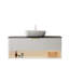 Meuble-lavabo avec lavabo, armoire de rangement en contreplaqué flottant, 2 tiroirs à rayures fines et tablette, capteur de lumière, vasque en céramique à motif marbré et plateau en pierre frittée noire, pré-assemblé, blanc