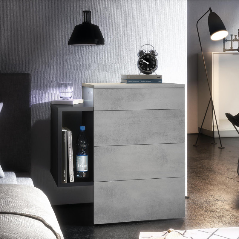 Mcardle 2 Drawer Bedside Table, With LED Flexi light, Concrete Oxide Optics
