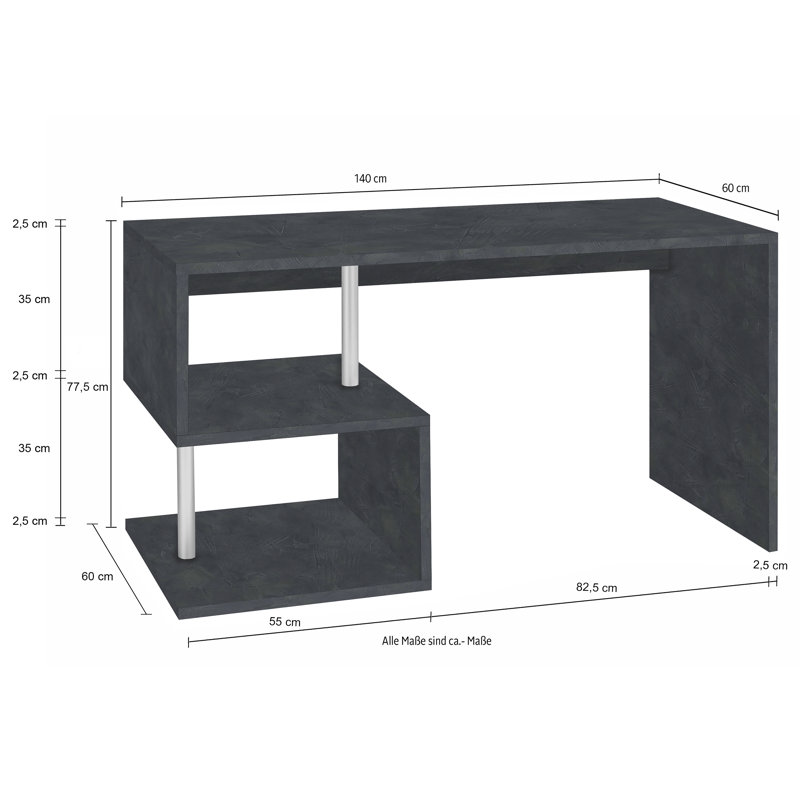 Hoehne Desk, Black, 77.5cm H x 140cm W x 60cm D