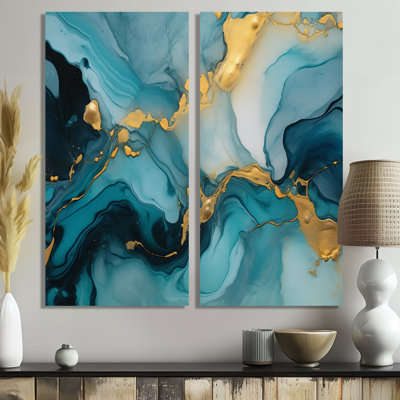 Turquoise Gold Infused Marble II - Abstract Fractals Wall Art