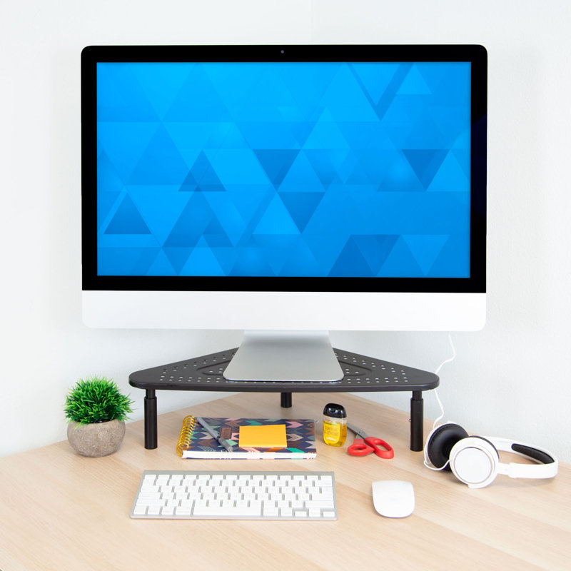 Mount-It! Height Adjustable Corner Monitor Stand, Screen Riser, Ergonomic Space Saving Design, Black