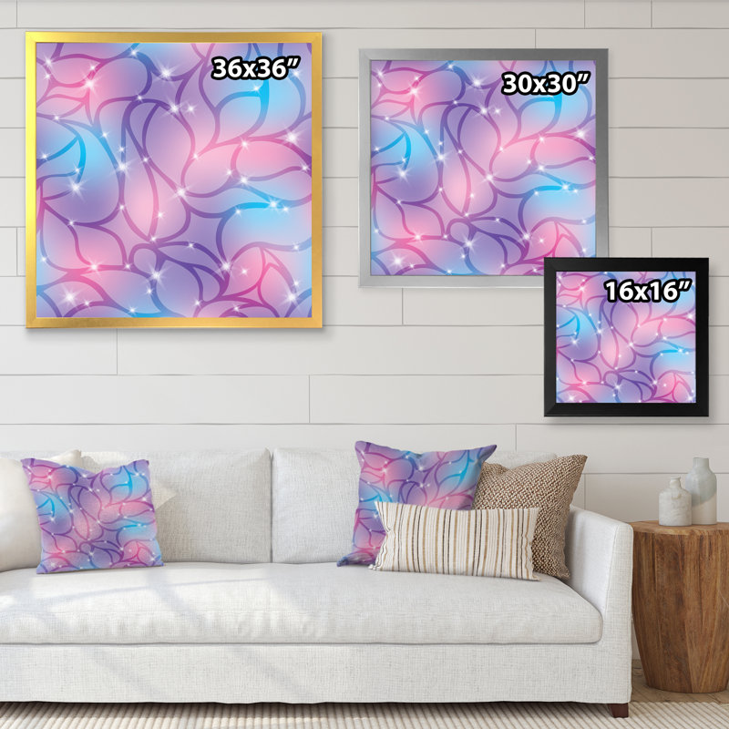 Violet et mauve abstrait avec étincelles - Impression sur toile, H 30 po x l 30 po x P 1 po, Cadre de coin blanc fermé