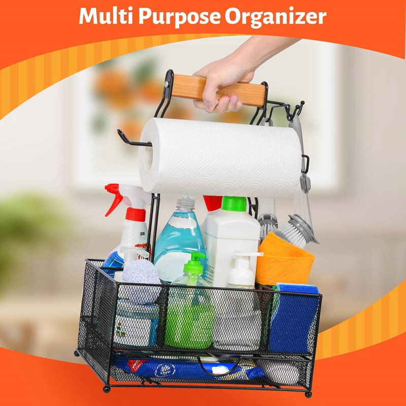 Grande boîte de rangement pour ustensiles de barbecue avec tiroir, boîte de rangement pour camping pique-nique avec porte-serviettes en papier, boîte de rangement pour outils de barbecue, boîte de rangement idéale pour les condiments de pique-nique e