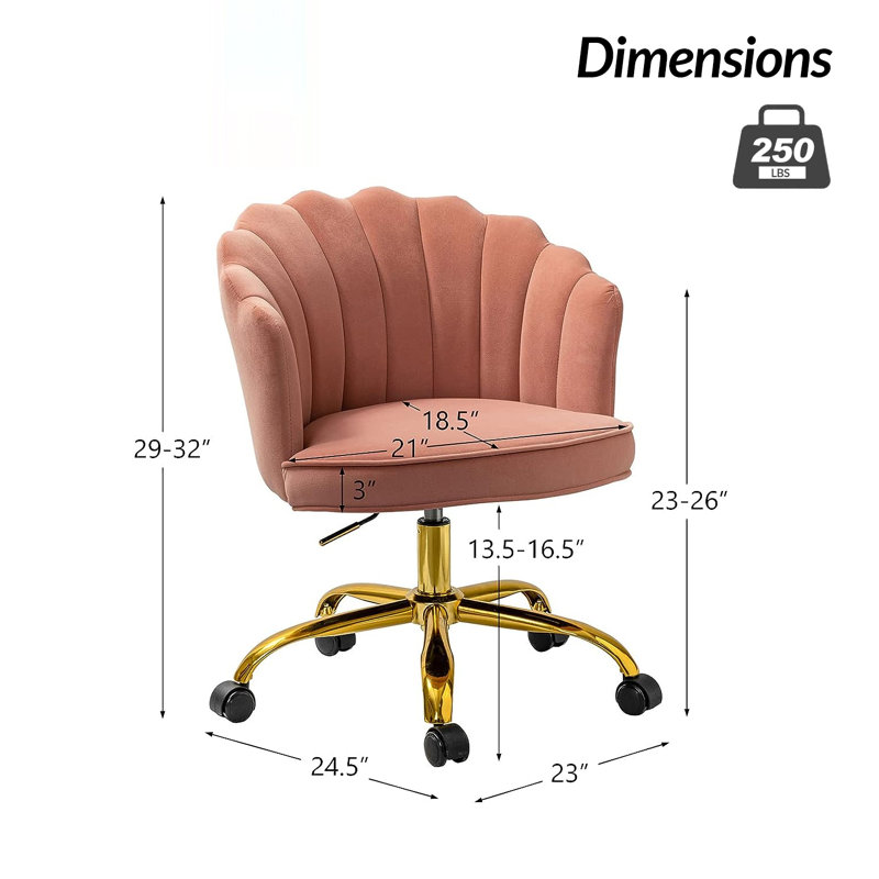 Chaise de travail moderne en velours avec dossier touffeté de 23 po Belanda, Rose