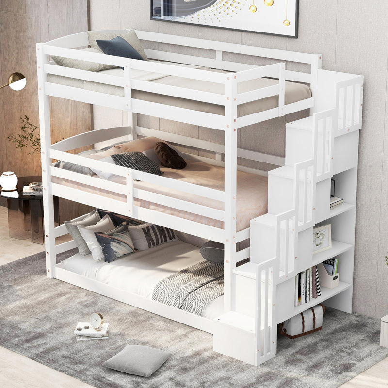 Triple Bunk Bed With Storage Staircase, Separate Design