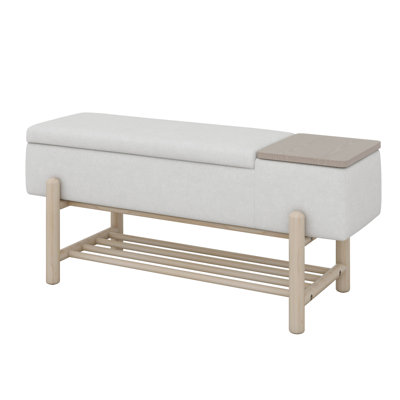 Upholstered Bench With Shoe Rack, Storage Bench With Rubber Wood Legs, Entryway Bench With Hidden Compartment by George Oliver