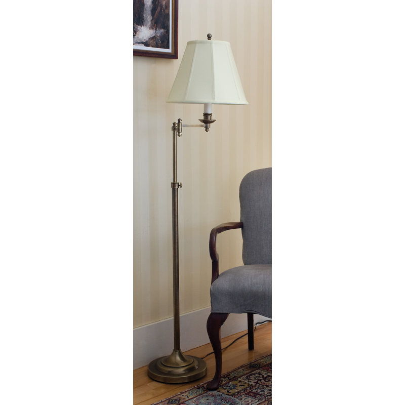 Club Swing Arm Floor Lamp, Antique Brass
