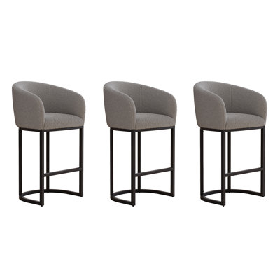 28"H Upholstered Modern Bar Stools with Back, Arms & Footrest