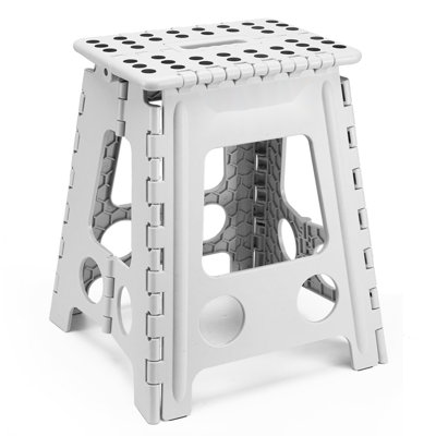 16 Inch Folding Step Stool 400Lbs Capacity Sturdy Plastic Foldable Step Stools For Adults Stepping Stool With Handle Easy To Carry Handle Folding Stool Ideal For Kitchen (Grey 1PC)